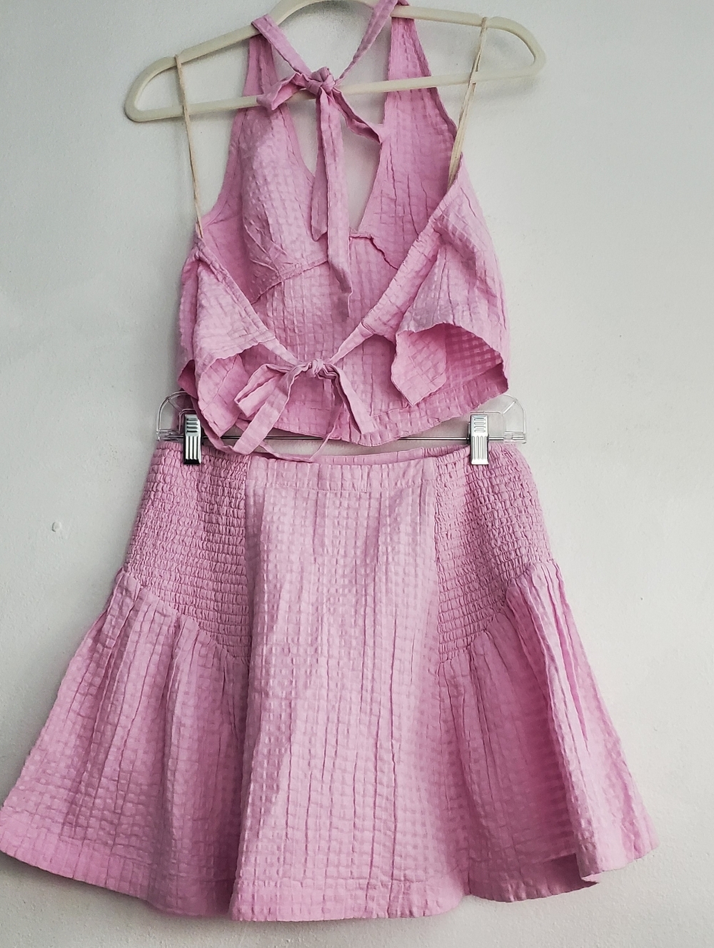 Free People Drew Pucker Check Skirt Set Pink Tulle - Picture 4 of 12